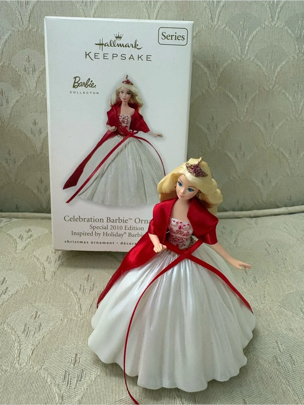Hallmark Keepsake 2010 Celebration Barbie Ornament. Red/white. Great shape/box